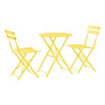 Harbour Housewares 2 Seater Yellow Round Bistro Garden Table and Chairs Set - 2 Chairs and 1 table 3 Piece Folding Table Chairs Outdoor Patio Balcony Furniture