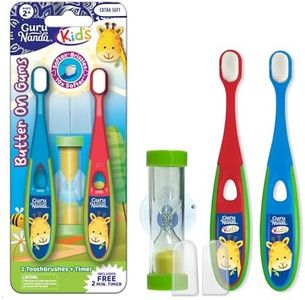 GuruNanda Butter on Gums Toddler Toothbrush with Sand Timer, Extra Soft Bristles for Kids Age 2+, Toothbrush with Tongue Cleaner & Brush Cap (2 Pack)
