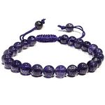 P&R:UK Amethyst Crystal Bracelet – Gemstone Bead Bracelet with Adjustable Macrame String – Chic Gemstone Bracelet for Men and Women – 8mm Round Healing Crystal Bead Bracelets