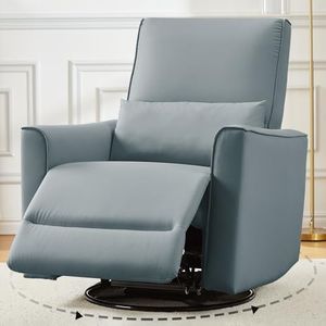 360° Swivel Rocking Recliner Chair, Glider Rocking Chair, Upholstered Faux Leather Reclining, Manual Recliner Chair with Lumbar Support, Nursery Rocker Recliner for Living Room, Bedroom, Gray