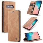 COPAAD Samsung Galaxy S10 Wallet Case, Vintage Style Matte Texture High-end Soft PU Leather Magnetic Flip Cover Wallet Case for Galaxy S10, Brown