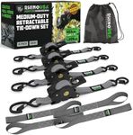 Rhino USA Retractable Ratchet Tie Down Straps (4PK) - 1,209lb Guaranteed Max Break Strength, Includes (4) Ultimate 1" x 10' Autoretract Tie Downs with Padded Handles. Use for Boat, Securing Cargo