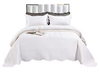 White Super King 3 Piece Quilted Bedspread Plain Embossed Comforter Bedding Set with 2 Pillowcase (White, Super King)