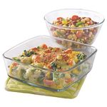 Borosil Glass Mixing Bowl and Square Dish with Lid - 800 ml, 2 Pieces, Transparent