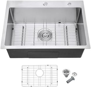 27 Inch Drop in Kitchen Sink - MENATT 18 Gauge Stainless Steel Topmount Kitchen Sink, 2 Holes Single Bowl Kitchen Sink Basin Drop in with Drain Strainer & Grid,Brushed