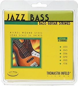 Thomastik-Infeld JF346 Bass Guitar Strings: Jazz Flat Wounds 6-String Long Scale Set; Pure Nickel Flats C, G, D, A, E, B Set