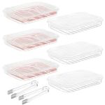 yarlung 6 Pack Bacon Keeper for Refrigerator, Deli Meat Saver Container with Airtight Lid, Cold Cuts Cheese Holder for Fridge Food Storage, Christmas Cookie, Shallow Low Profile, 2 Pcs Serving Tongs