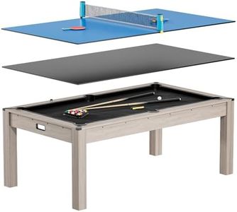 Garvee 7FT 3 in 1 Pool, Dining, & Table Tennis Combo Table with Accessories (Balls, Cues, Ping Pong),Convertible Billiards and Table Tennis,HDF Wood Grain Finish & Chrome Accents