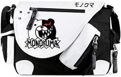 Roffatide Anime Monokuma Canvas Messenger Bag Flap Synthetic Leather Satchel Shoulder Crossbody Schoolbag Black