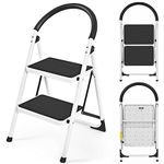 COSTWAY 2/3/4 Step Ladder, Folding Anti Slip Stepladder with Extra Wide Platform, Safe Lock and Rubber Hand Grip, 150kg Capacity Portable Safety Household Ladder Stool (2 Step)