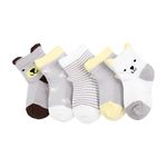 SYGA 5 Pairs Baby Girl Boys Non Slip Trainer Socks Toddlers Infant Socks Warm and Socks Cotton Stretch Baby Socks- Grey Puppy, 0-1 Years
