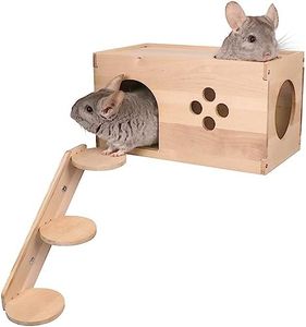 YKD Chinchilla Wooden House with Ladder - Small Animal Hideout for Chinchilla Squirrel or Sugar Gliders - Ventilated Wooden Chinchilla Hut Hideout with Multiple Doors