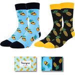 Men's 2 Pack Pineapple Socks, Novelty Tropical Fruit Crew Socks with Gift Box