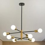 Sputnik Chandelier 8 Light, Modern Chandeliers for Dining Room Black and Gold Chandelier Pendant Light Mid Century Light Fixtures Ceiling Hanging Height Adjustable for Bedroom Kitchen Entryway