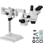 VEVOR 3.5X-90X Simul-Focal Stereo Microscope 360°Swiveling Trinocular Stereo Microscope with Dual Arm Boom