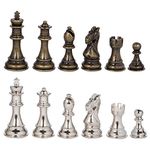 Frankfort Silver and Bronze Metal Chess Pieces with 3.75 Inch King and Extra Queens, Pieces Only, No Board