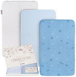 GOYSILA Next to Me Fitted Sheet for Chicco Next2Me Cradle, 2 Pieces, 100% Cotton + 1 Waterproof Mattress Protector, Oeko-Tex Certif Compatible Mattress 83 x 50 cm, Kinderkraft (Small Cars)