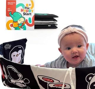 Happy Start High Contrast Baby Soft Book - Sensory Cloth Book for Newborns and Infants 0-12 Months with Mirror, Crinkle & Squeaker | Baby Tummy Time Toy, Crib, Stroller & Travel Developmental Toy