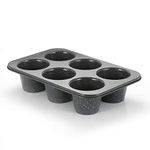 Monfish Jumbo Deep Muffin Tin - 6-Cup 3.5-Inch Muffin Pan, Carbon Steel with Non-Stick Coating - Bakeware with Black Granite Stone Finish - Extra Large Cupcake Tins for Baking