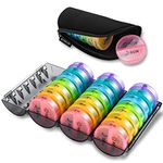 Yaklim Monthly Pill Box Organiser: Large Monthly Pill Organiser 2 Times a Day 4 Week Daily Round Pill Container with Portable Case - 28 Day Travel Medicine Storage Box for Vitamin Holder (Rainbow)