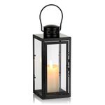 NUPTIO Candle Lantern Outdoor Black: 24cm Tall Garden Candle Lanterns Indoor Hanging Decorative Memorial Metal Glass Outside for Living Room Christmas Halloween Wedding Centrepieces