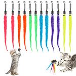 Molain Cat Wand Toy Replacement Refill -12 Pcs Furry Tail Worm with Bell Interactive Cat Chaser Toys, Kittens Wand Refills Attachments