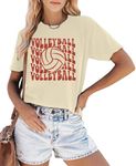 Ithalt Womens Volleyball Shirts Volleyball Mom T Shirts Volleyball Graphic Short Sleeve Shirts, Beige2, Medium