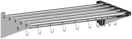 KIETLER 12" x 24" NSF Certified Stainless Steel Wall Mount Shelf, Metal Kitchen Rack with 10 S Hooks for Convenient Storage and Organization of Pots, Pans, and cookware