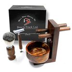 BeautyTrack Vintage Pure Wood Shaving Kit Gift for Men - Safety Razor - Shaving Beard Brush Best Badger Hair Shaver Wood Handle Shaving Soap Bowl - Razor Stand Kit - Great Gift Idea for Christmas