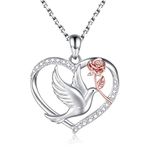 925 Sterling Silver Rose Necklace for Women - Dove Animal Pendant Love Heart Jewelry for Mother