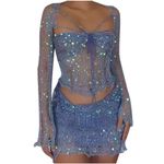 FunAloe Women's Skirt Suits Sequins 3 Piece Skirt Sets Y2K Knitted Crochet Long Sleeve Halter Crop Sequin Top Cardigan Short Skirt Winter Outfits Going Out Suits Skirt and Top Sets