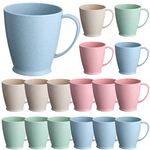 16 Pieces Wheat Straw Plastic Coffee Cups 10 Oz Reusable Plastic Cup Mug with Handle Lightweight Microwavable Dishwasher Safe Unbreakable Camping Coffee Mugs for Tea Milk Water Juice Tea, 4 Colors