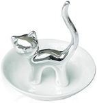 LEPENDOR Silver Cat Ring Holder Ring Dish Jewelry Holder Rings Bracelets Earrings Trinket Tray for Women Girls Birthday Gift - Silver Cat
