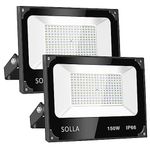 SOLLA 150W Led Flood Light, 2 Pack 15000lm 6000K Daylight White Exterior Flood Lighting, Outdoor Indoor Flood Light Fixture Landscape Security Floodlight Spotlight for Yard, Garden, Garage, Rooftop