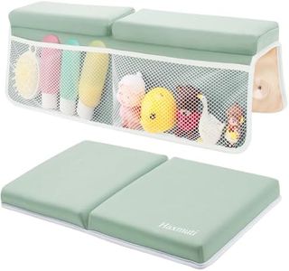 Bath Kneeler and Elbow Rest Pad Set, Thick and Quick Dry Kneeling Pad Support for Knee and Arm, Extra Large Baby Bath Kneeler Pads Bathtub Mat with Toys Organizer for Baby Bath Time, Grey Green