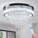 FRIXCHUR 19.7'' Crystal Chandelier Ceiling Light Living Room Modern Bedroom Chandeliers LED Flush Mount Light Fixture for Kitchen Hallway Bathroom with Remote Control (Stepless-Dimmable)