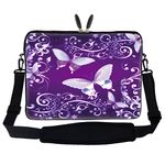 Meffort Inc 17 17.3 inch Neoprene Laptop Sleeve Bag Carrying Case with Hidden Handle and Adjustable Shoulder Strap - Purple Butterflies