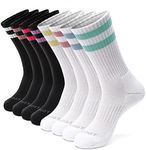 MONFOOT Women's and Men's 8 Pack Athletic Cushioned Crew Socks Striped Medium