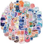 UKD Decorative Wall Art, 50PcsBag Beverage Stickers Water-Proof Cute Pink Blue PVC Vinyl Sticker, 2 Useful Design, as shown