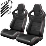 2 Pieces Universal Racing Seats with Dual Lock Sliders, 1 Pair PVC Leather Bucket Seats for Cars (Black)