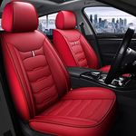 Maidao Seat Covers for Jeep Wrangler 1986-2024 Seat Cushions,Full 5 Pieces Waterproof front and back set,PU Leather Car Seat Cover Set Full Red