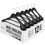 HOUSE DAY Wide Shoulder Wooden Hangers 12 Pack, Wood Suit Hangers for Men with Non Slip Pants Bar, Smooth Finish Solid Wood Coat Hangers for Jacket, Pants, Dress, Heavy Clothes Hangers (Black)