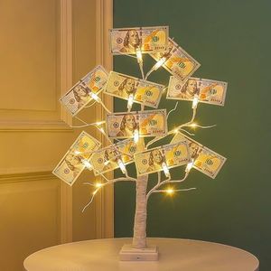 Woohaha 2FT Money Tree with Holder,24LED Lighted Birch Tree table centerpiece,Gift Card Tree Battery/USB Powered with 6 Clips and 6 Greeting Cards for Home, Party,Christmas,Wedding,Birthday,Graduation