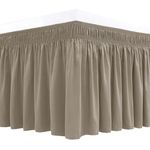 Biscaynebay Wrap Around Bed Skirts Elastic Dust Ruffles, Easy Fit Wrinkle and Fade Resistant Solid Color Luxurious Silky Textured Fabric, Taupe Full and Twin 15 Inches Drop