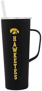 Decorvo NCAA 20 oz. Stainless Steel Tumbler with Handle - Officially Licensed Double Walled Insulated Roadie with Slide Lid and Straw (Iowa - Black)
