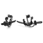 Stainless Steel Black Chain Sword Scabbard Stud Earrings for Man, 2pcs