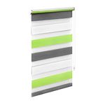 OBdeco Double Roller Blind, Duo Roller Blind, Clamp-Fix, No Drilling Required, Width 110 cm x Height 150 cm (Fabric Width 106 cm), White + Green + Grey, for Windows, Translucent and Black-Out