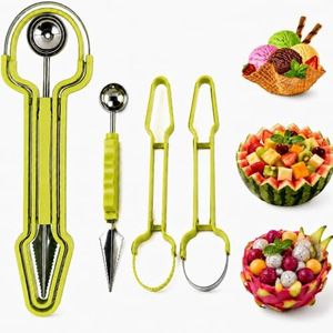 3-in-1 Melon Baller Scoop Set, Stainless Steel Fruit Carving Tools, Watermelon Scooper, Fruit Baller, Kitchen Gadgets for Melon, Cantaloupe, Fruit Salad, Party, Gift