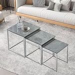 nozama Marble Nest of Tables Set of 3,Grey Gloss Nesting Tables,Sofa End Side Coffee Table for Small Space Living Room Bedroom