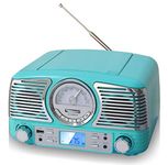 TechPlay QT62BT, Retro design compact stereo CD, with AM/FM rotary knob, Wireless Bluetooth reception, SD and USB ports. With AUX in and headphone jack (TURQOUISE)